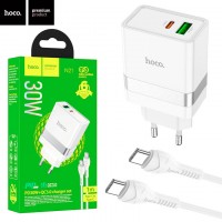 Сетевое зарядное устройство Hoco N21 PD30W + QC3.0 1USB 3A Type-C to Type-C white