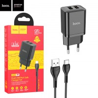 Сетевое зарядное устройство Hoco N25 2USB 2.1A Type-C black