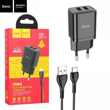 Сетевое зарядное устройство Hoco N25 2USB 2.1A Type-C black в Одессе