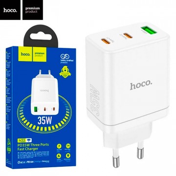 Сетевое зарядное устройство Hoco N33 PD35W 1USB 2Type-C 3A white в Одессе