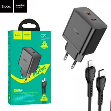 Сетевое зарядное устройство Hoco N35 PD45W 2Type-C Type-C to Lightning black в Одессе