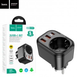 Сетевое зарядное устройство Hoco NS3 PD20W + QC3.0 2USB 1 розетка black