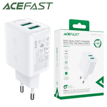 Сетевое зарядное устройство Acefast A33 QC 3.0 2USB 3A 18W white в Одессе