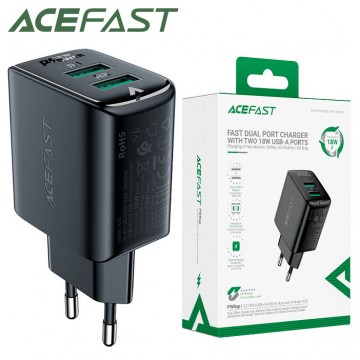 Сетевое зарядное устройство Acefast A33 QC 3.0 2USB 3A 18W black в Одессе