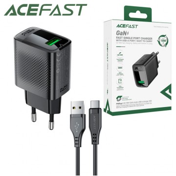 Сетевое зарядное устройство Acefast A90 QC 3.0 1USB 3A 18W + USB - Type-C black в Одессе