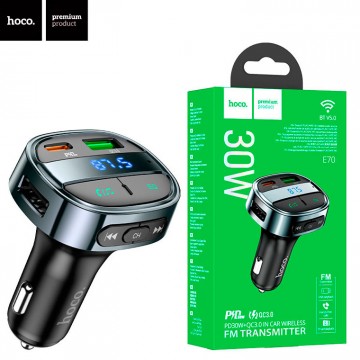 FM модулятор Hoco E70 PD30W+QC3.0 черный в Одессе