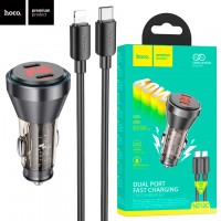 Автомобильное зарядное устройство Hoco NZ12C PD60W 2Type-C 3A Type-C - Lightning black