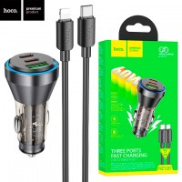 Автомобильное зарядное устройство Hoco NZ12D PD60W QC3.0 2Type-C 1USB 3A Type-C - Lightning black
