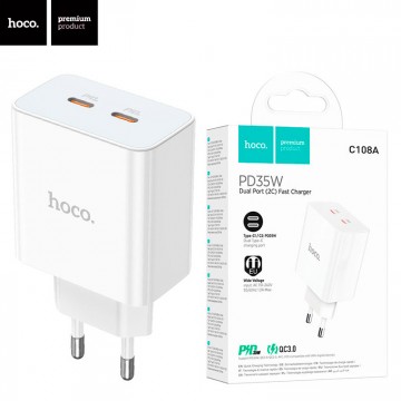 Сетевое зарядное устройство Hoco C108A PD35W 2Type-C 3A white в Одессе