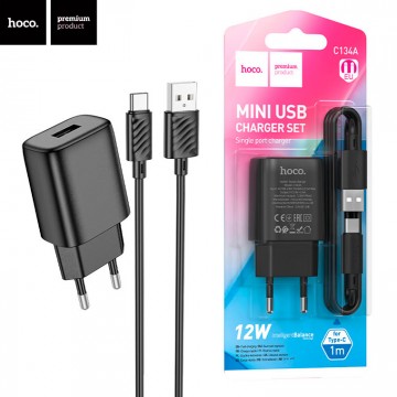 Сетевое зарядное устройство Hoco C134A 1USB 2.4A Type-C black в Одессе