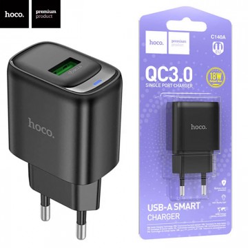 Сетевое зарядное устройство Hoco C140A QC3.0 1USB 18W 3A black в Одессе