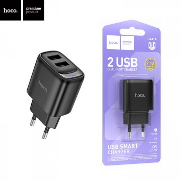 Сетевое зарядное устройство Hoco C141A 2USB 2.4A black в Одессе