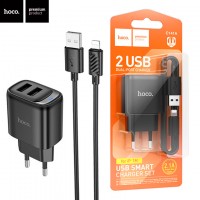 Сетевое зарядное устройство Hoco C141A 2USB 2.4A Lightning black