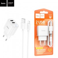 Сетевое зарядное устройство Hoco C141A 2USB 2.4A Lightning white