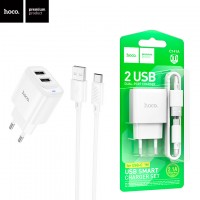 Сетевое зарядное устройство Hoco C141A 2USB 2.4A Type-C white