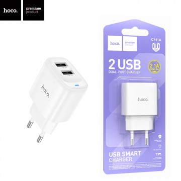 Сетевое зарядное устройство Hoco C141A 2USB 2.4A white в Одессе