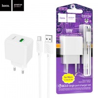 Сетевое зарядное устройство Hoco CS12A QC 3.0 1USB 18W 3A micro USB white