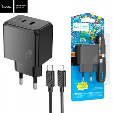Сетевое зарядное устройство Hoco CS16A PD20W 1Type-C 1Lightning 3A Type-C - Lightning black в Одессе