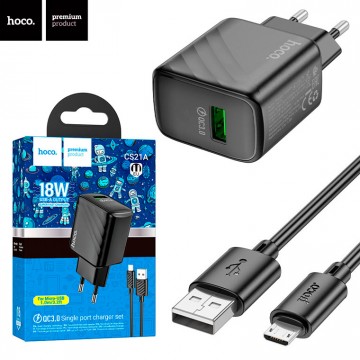 Сетевое зарядное устройство Hoco CS21A QC3.0 1USB 18W 3A micro USB black в Одессе