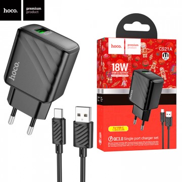 Сетевое зарядное устройство Hoco CS21A QC3.0 1USB 18W 3A Type-C black в Одессе