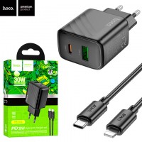 Сетевое зарядное устройство Hoco CS23A PD30W QC3.0 1USB 1Type-C 3A Type-C - Lightning black