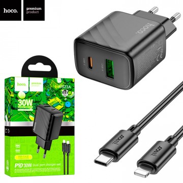 Сетевое зарядное устройство Hoco CS23A PD30W QC3.0 1USB 1Type-C 3A Type-C - Lightning black в Одессе
