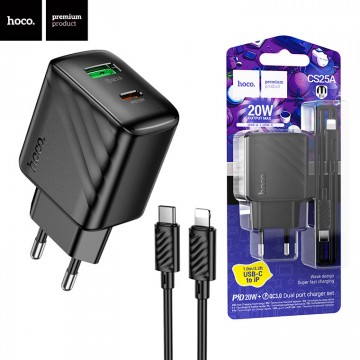 Сетевое зарядное устройство Hoco CS25A PD20W QC3.0 1USB 1Type-C 3A Type-C - Lightning black в Одессе