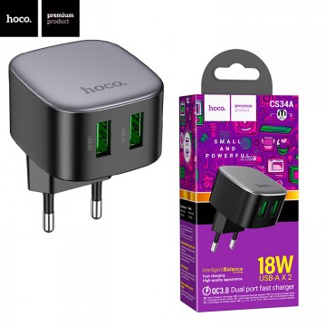 Сетевое зарядное устройство Hoco CS34A QC3.0 2USB 18W 3A black в Одессе