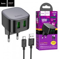 Сетевое зарядное устройство Hoco CS34A QC3.0 2USB 18W 3A Type-C black