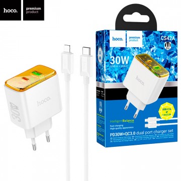 Сетевое зарядное устройство Hoco CS42A PD30W QC3.0 1USB 1Type-C 3A Type-C - Lightning white в Одессе