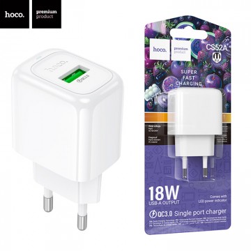 Сетевое зарядное устройство Hoco CS52A QC3.0 1USB 3A white в Одессе
