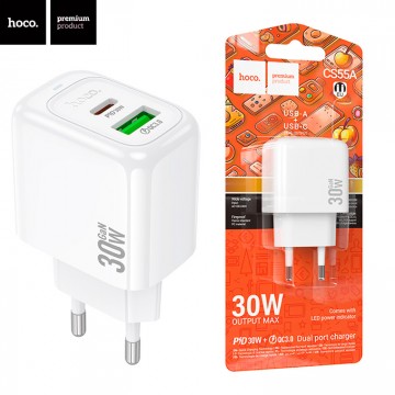 Сетевое зарядное устройство Hoco CS55A PD30W QC3.0 1USB 1Type-C 3A white в Одессе