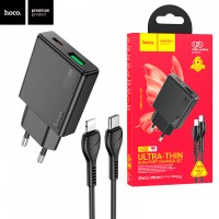 Сетевое зарядное устройство Hoco N38 PD20W QC3.0 1Type-C 1USB 3A Type-C - Lightning black
