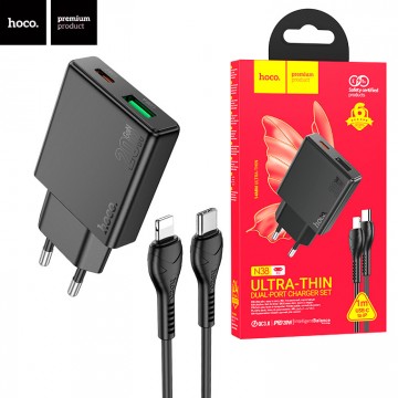 Сетевое зарядное устройство Hoco N38 PD20W QC3.0 1Type-C 1USB 3A Type-C - Lightning black в Одессе