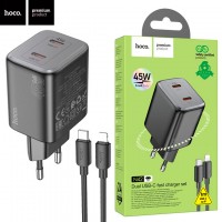 Сетевое зарядное устройство Hoco N42 PD45W 2Type-C 3A Type-C - Lightning black