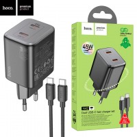 Сетевое зарядное устройство Hoco N42 PD45W 2Type-C 3A Type-C - Type-C black