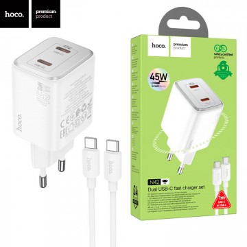 Сетевое зарядное устройство Hoco N42 PD45W 2Type-C 3A Type-C - Type-C white в Одессе