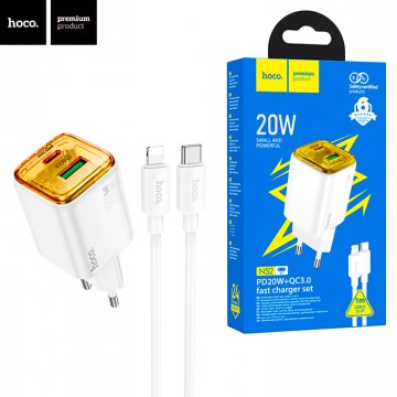 Сетевое зарядное устройство Hoco N52 PD20W QC3.0 1USB 1Type-C 3A Type-C - Lightning white в Одессе