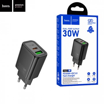 Сетевое зарядное устройство Hoco N63 PD30W QC3.0 1USB 1Type-C 3A black в Одессе
