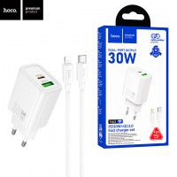 Сетевое зарядное устройство Hoco N63 PD30W QC3.0 1USB 1Type-C 3A Type-C - Lightning white