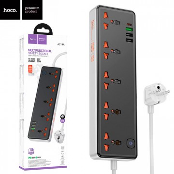 Сетевой удлинитель Hoco AC14A PD30W 3USB 1Type-C 5xSocket 1.5m black в Одессе