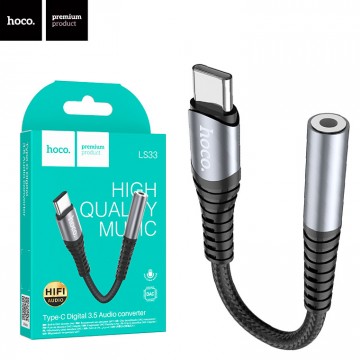 Переходник AUX Hoco LS33 Type-C - Jack 3.5 серый в Одессе
