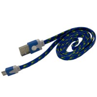 USB кабель Micro плоский тканевый 1m синий