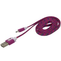 USB - Micro USB шнур плоский тканевый 1m розовый