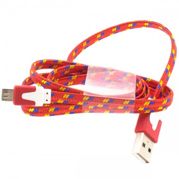 USB - Micro USB шнур плоский тканевый 1m красный в Одессе