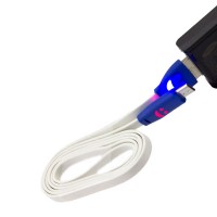 USB - Micro USB шнур плоский светящийся 1m белый, штекер 8мм