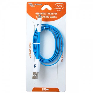 USB - Lightning шнур для iPhone 5S плоский светящийся PC-708 1m голубой в Одессе