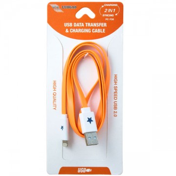 USB - Lightning шнур для iPhone 5S плоский светящийся PC-708 1m оранжевый в Одессе