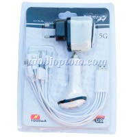 Сетевое+автомобильное зарядное устройство 5G универсальный шнур 14in1 1USB 1.0A white