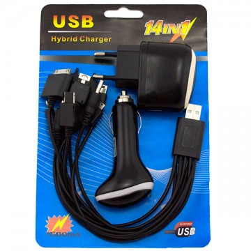 Сетевое+автомобильное зарядное устройство универсальный шнур 14in1 1USB 1.0A black в Одессе